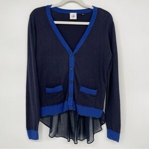 Cabi‎ Long Sleeve Colorblock Women’s Sweater Sheer Frill Detail